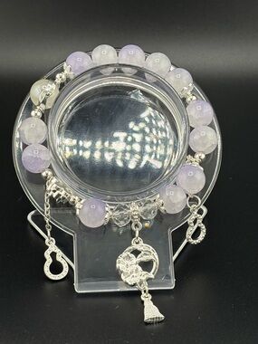 Lavender Bead Charm Bracelet with Silver Accents - Women Jewelry